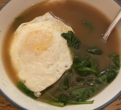 Bone broth breakfast bowl. Anti aging meal recipe