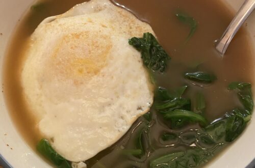 Bone broth breakfast bowl. Anti aging meal recipe