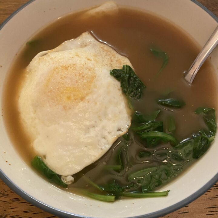 Bone broth breakfast bowl. Anti aging meal recipe
