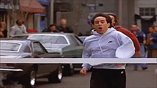 Jerry Seinfeld finishing a race first.